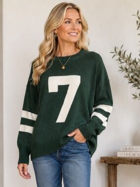 Vince Camuto Green Varsity 7 Oversized Sweater XL NWOT